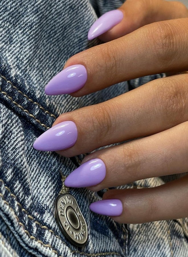 KXAMELIE Light Purple Press on Nails Almond Shaped Medium Almond Nails Press on Neutral Acrylic Nails Reusable Fake Nails for Women Girls, Glue on Nails Medium Length Stiletto False Nails Gel Artificial Nails - Image 2
